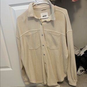 Aerie Cream Waffle Knit Button-Up Shirt